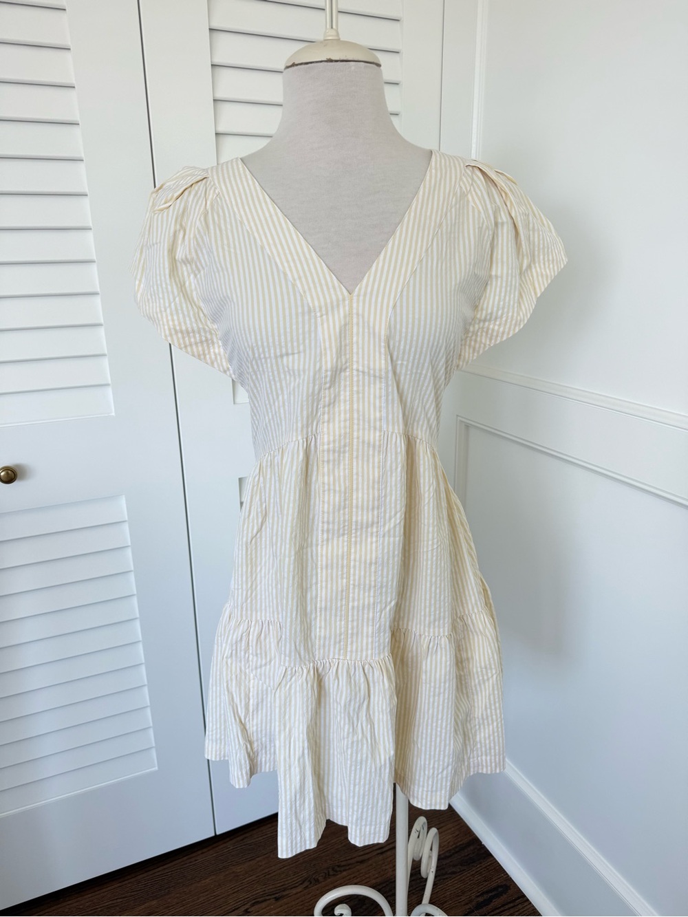 Vineyard Vines White & Yellow Striped V-Neck Dress